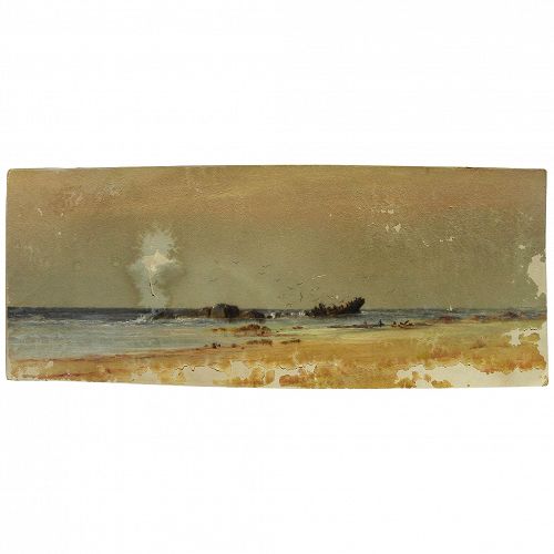 American pastel drawing of wreck on a coastline possibly by Alfred Thompson Bricher (1837-1908) as-is condition