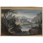 Old Master gouache classical landscape painting style C Lorrain 1600s