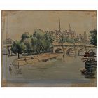 French ink and watercolor Paris drawing signed Leprin (likely Marcel Leprin 1891-1933)