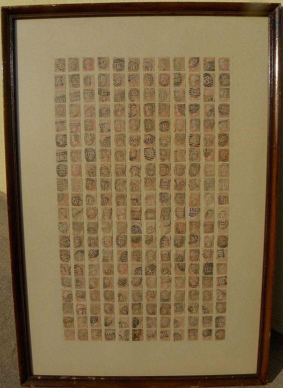 Great Britain 1864 Penny Rose stamp group of 240 specimens framed