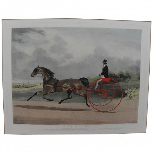 Sporting art hand colored English aquatint print of famous horse Lord William and sulky after William J. Shayer painting