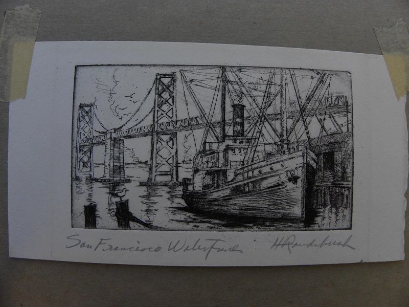 HARRIET GENE ROUDEBUSH (1908-1998) pencil signed etching &quot;San Francisco Waterfront&quot; by listed San Francisco artist