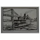 HARRIET GENE ROUDEBUSH (1908-1998) pencil signed etching "Ferry Boat" by listed San Francisco artist
