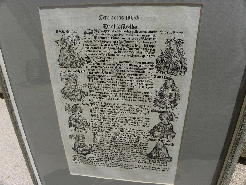 Nuremberg Chronicles original 1493 double-sided leaf including woodcut illustrations from landmark early printed book‏