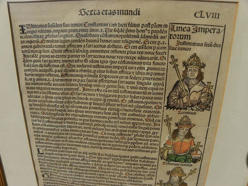 Nuremberg Chronicles original illustrated 1493 woodcut leaf from landmark early printed book