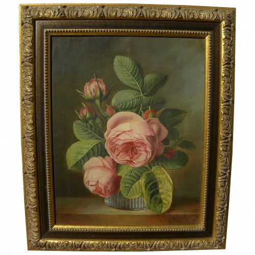 Contemporary still life floral oil painting after highly detailed style of earlier centuries