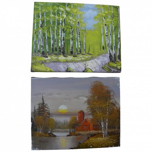 Pair small contemporary impressionist decorative landscape paintings