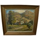 California signed 1960 painting of rugged landscape with house