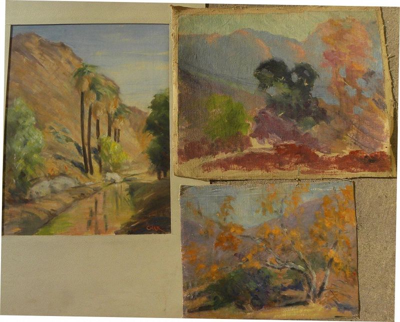 BERTHA TOWNSEND COLER (1865-1948) three plein air oil landscape paintings by listed California woman artist