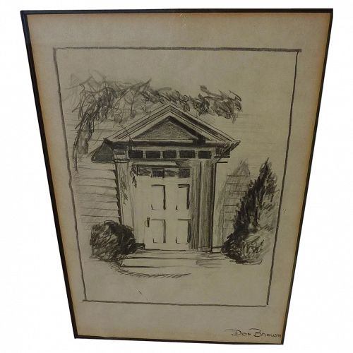 Fine pencil drawing of traditional New England doorway signed Don Brown‏