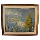 Vintage Impressionist landscape painting possibly Lake Como Italy signed G. PATTY