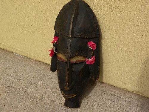 African ethnographic art carved painted wood ceremonial mask