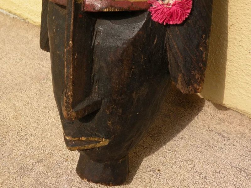 African ethnographic art carved painted wood ceremonial mask