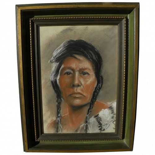 LEONARD BORMAN (1894-1995) pastel drawing of Native American woman by listed California artist