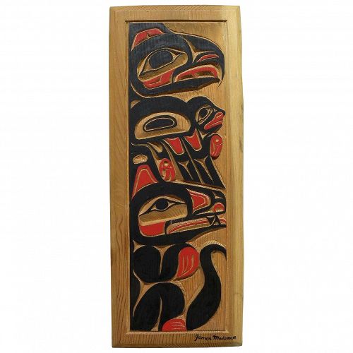 NORTHWEST COAST ART original hand carved panel by noted contemporary carver JAMES MADAM