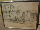 DAISY MARGUERITE HUGHES (1882-1968) pencil sketch of European village with figures