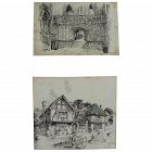Pair English signed circa 1910 detailed architectural ink drawings