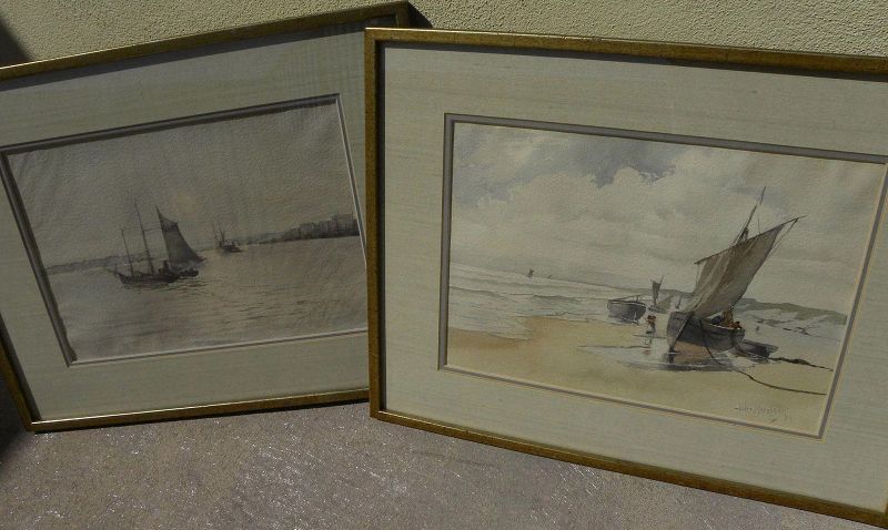 JULES MERSFELDER (1865-1937) **pair** watercolor paintings of coast scenes by noted early California artist