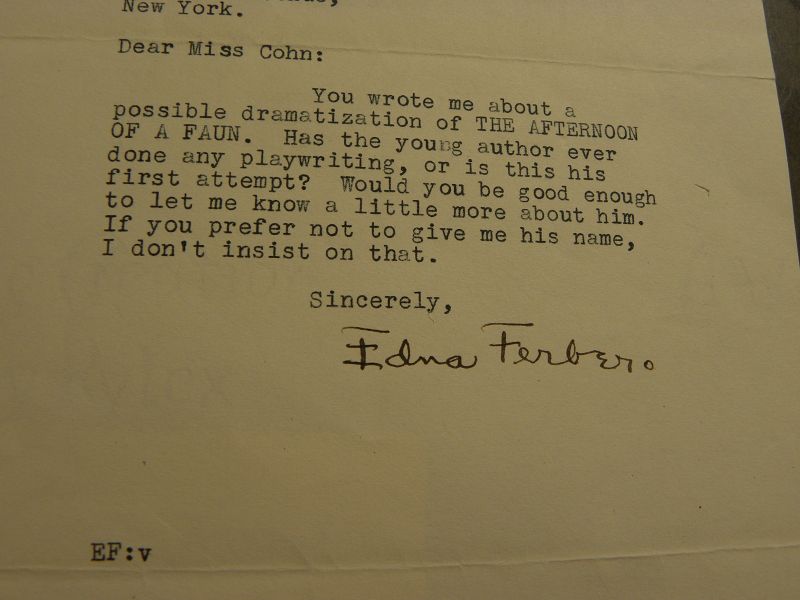 EDNA FERBER (1885-1968) autographed letter famous American author