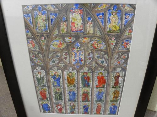 Watercolor painting of church stained glass windows