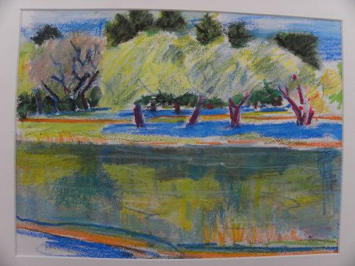 MARION "MAL" LEWIS (1925-2010) landscape drawing Montana woman artist