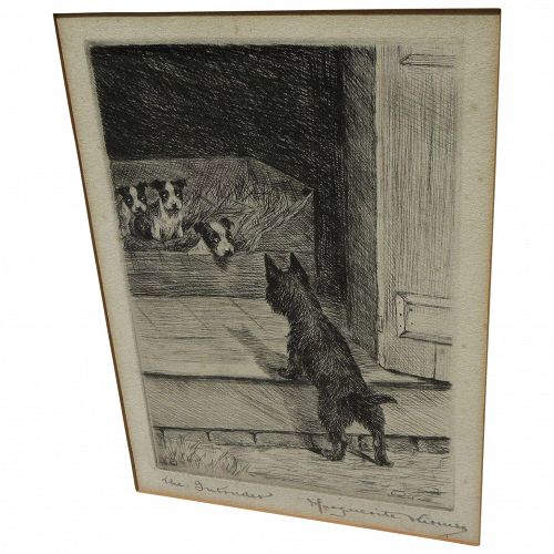 MARGUERITE KIRMSE (1885-1954) pencil signed etching of terrier mischief by noted dog artist