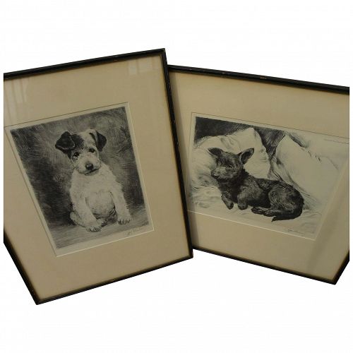 KURT MEYER-EBERHARDT (1895-1977) **pair** pencil signed dog etchings by German animal art master