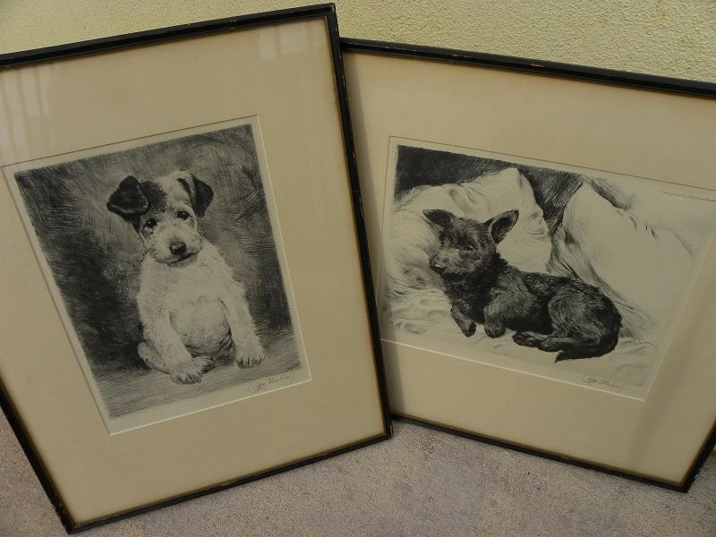 KURT MEYER-EBERHARDT (1895-1977) **pair** pencil signed dog etchings by  German animal art master