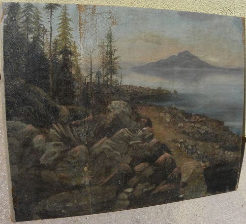 Western American circa 1880 oil landscape mountain lake