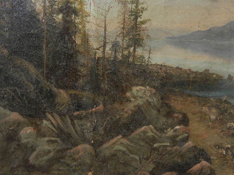 Western American circa 1880 oil landscape mountain lake