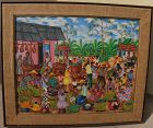 Haitian art vintage 1971 signed colorful painting tropical village