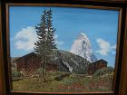 Vintage signed Switzerland landscape painting Matterhorn