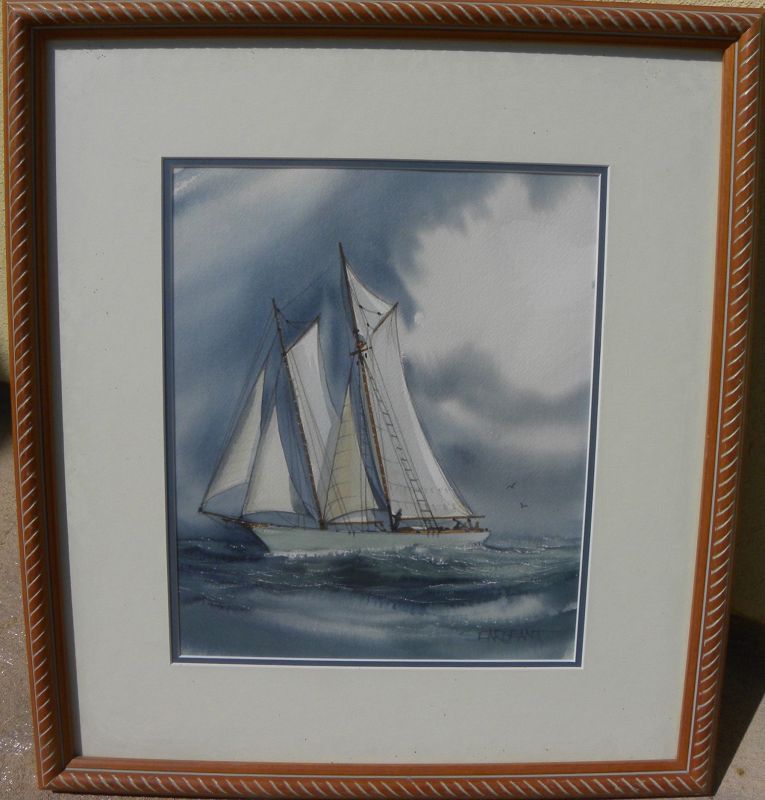 Sailboat watercolor painting signed