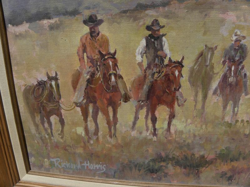 Western painting signed cowboys and horses well painted