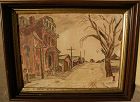 American Scene oil painting of old town scape in style of Charles Burchfield