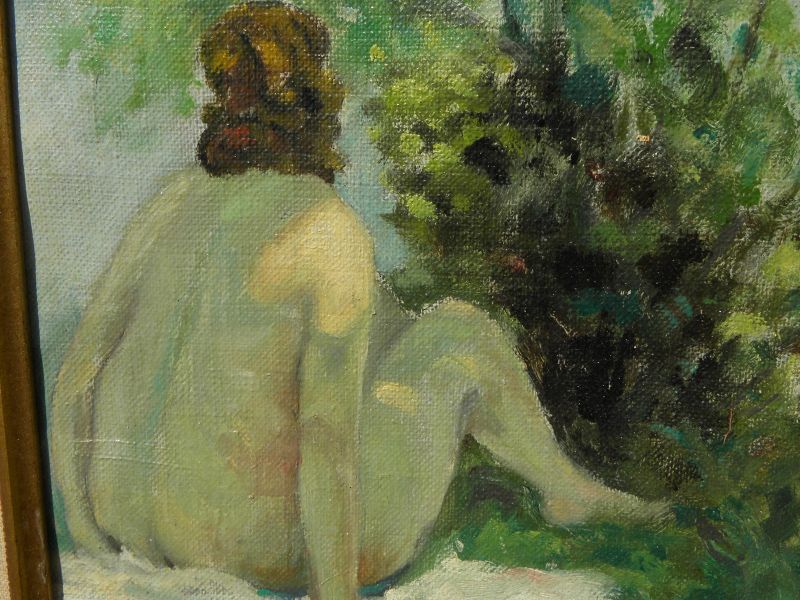 JULES R. HERVE (1887-1981) French impressionist painting nude outdoors