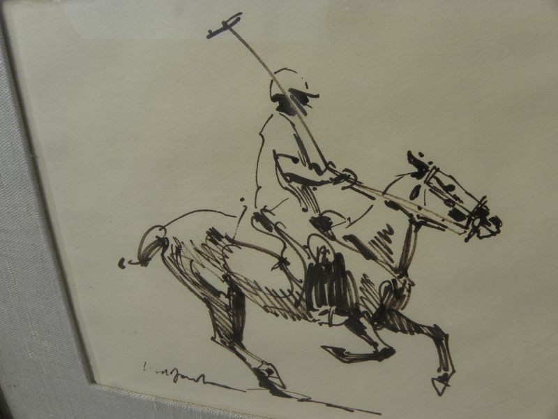 NED JACOB (1938-) drawing of polo player and horse western artist