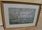 Pastel landscape drawing in French Impressionist style signed