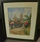 Taxco Mexico vintage watercolor Santa Prisca church 1966