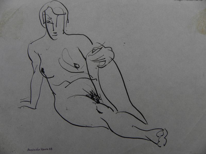 FRANK VAN SLOUN (1879-1938) ink drawing nude San Francisco artist