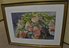 Impressionist watercolor painting flowering shrub