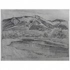 PAUL LAURITZ (1889-1975) original pencil and ink drawing "Teton Mountains" by well listed California artist