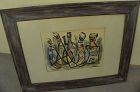 Mid century modern watercolor still life painting signed