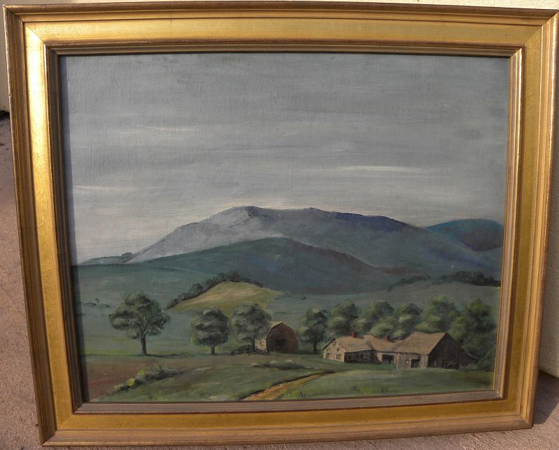 Vintage painting western New Hampshire mountain landscape 1949
