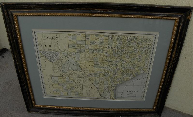 Texas antique map circa 1900 tastefully framed