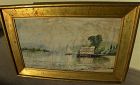 EDMUND DARCH LEWIS (1835-1910) American antique watercolor gold frame