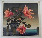 HUGO NOSKE (1886-1960) floral woodblock print Austrian artist colorful