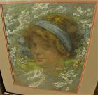 American 1920's pastel drawing of young woman signed