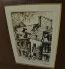Southern American street scene signed etching New Orleans Charleston