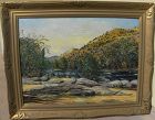 Vintage Western American painting river canyon signed Crowder